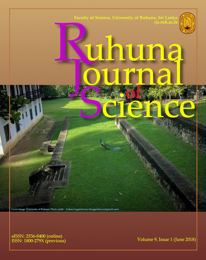 Ruhuna Journal of Science vol 9, Issue 1, June 2018